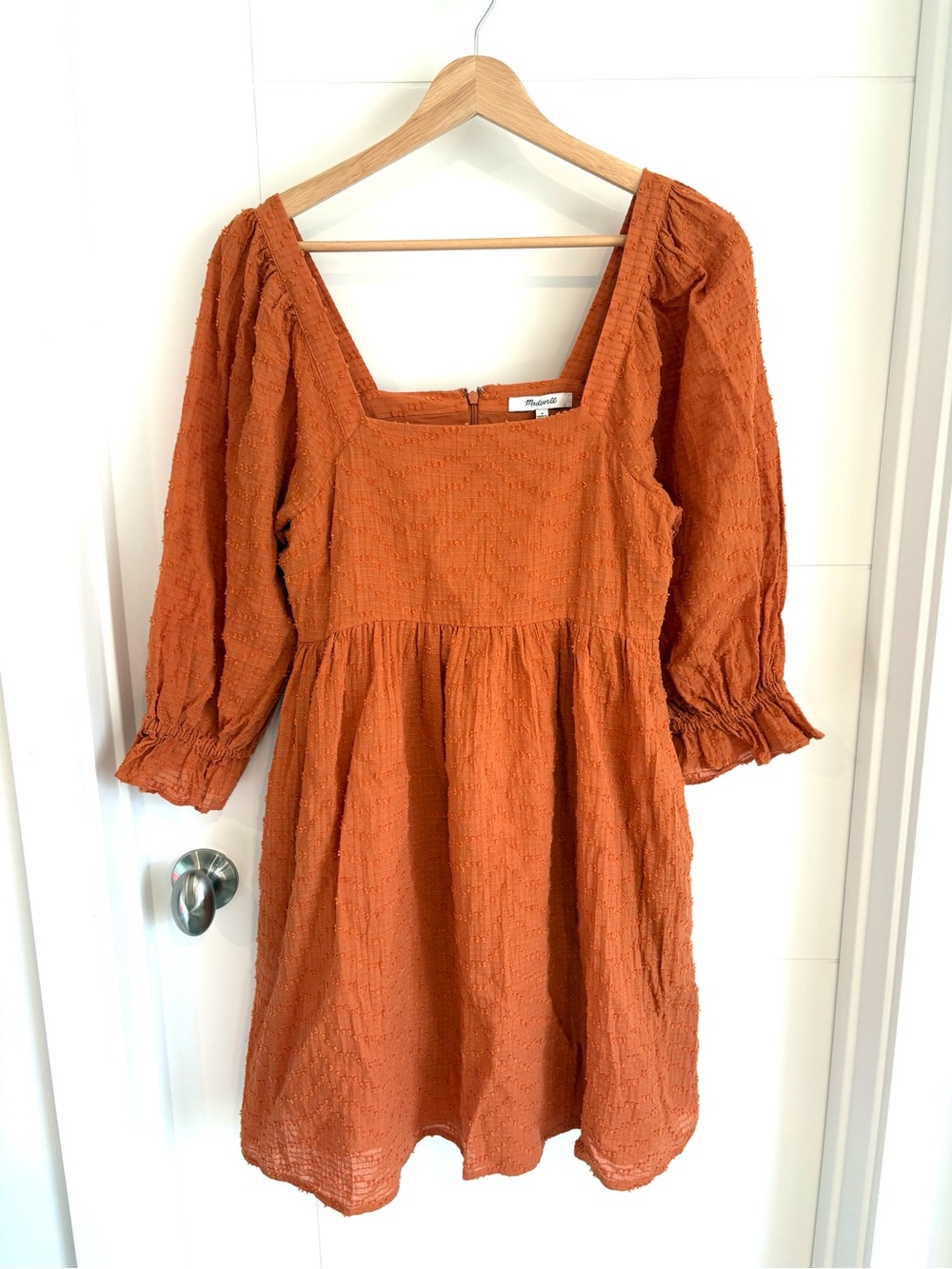 NWT Madewell Puff-Sleeve Waisted Mini Dress In the shade mulled cider Size 2